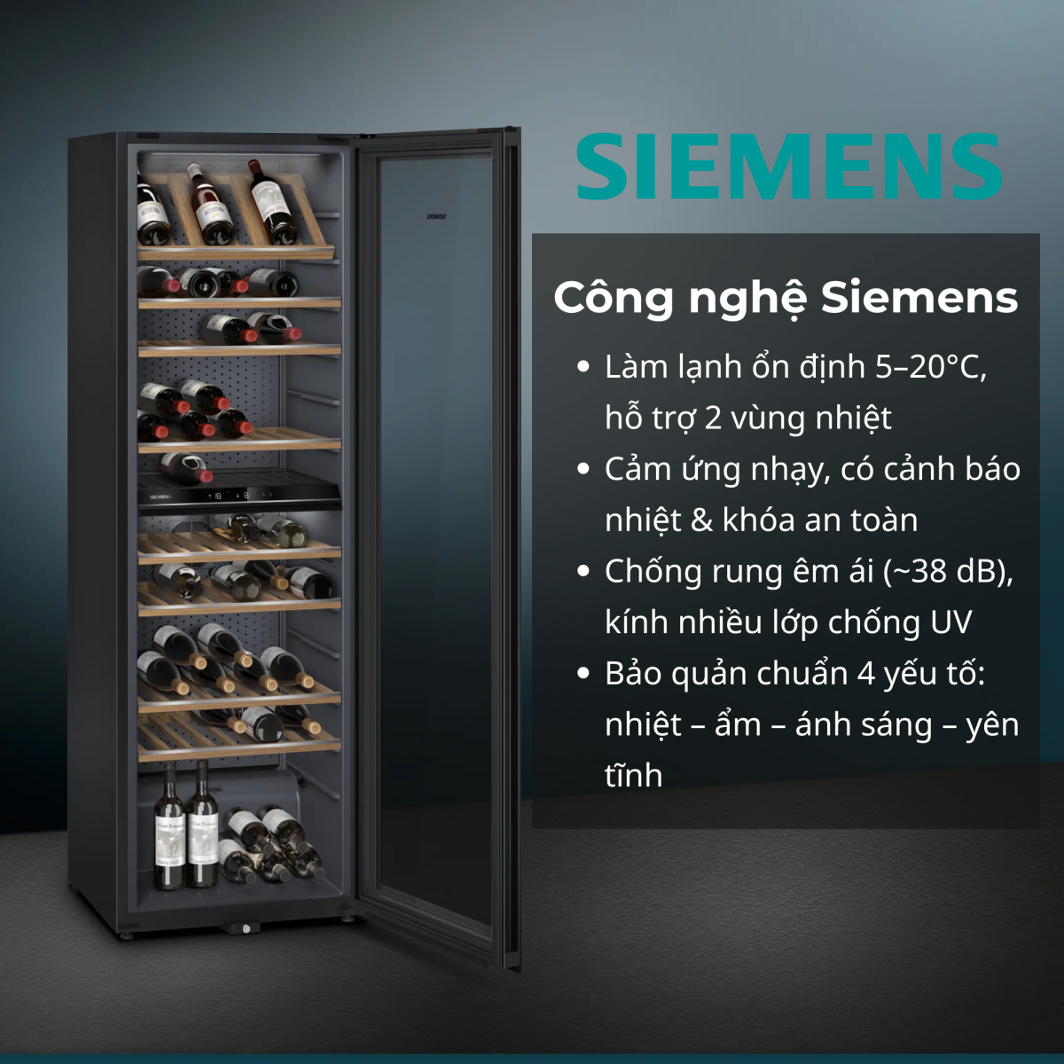 Tủ bảo quản rượu Siemens làm lạnh ổn định với công nghệ mới